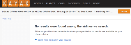 KAYAK Search Results