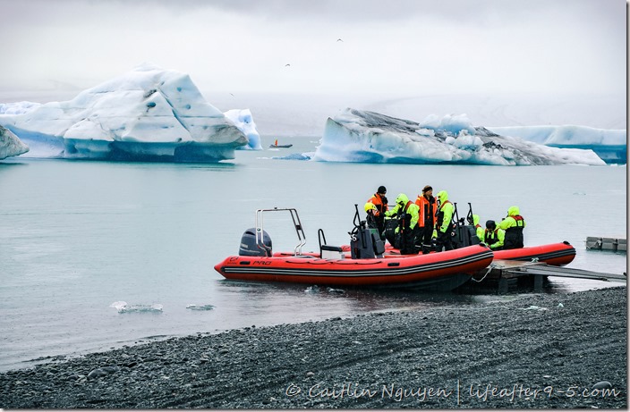 Two Zodiac boats touring Jökulsárlón Glacier Lagoon