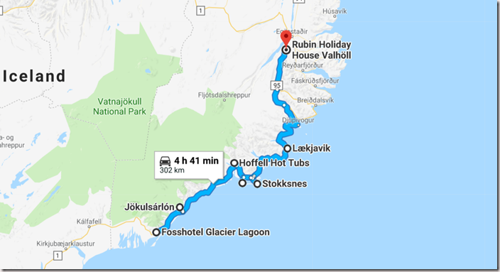 Map of Ultimate Iceland Road trip going from Hof to Egilsstaðir